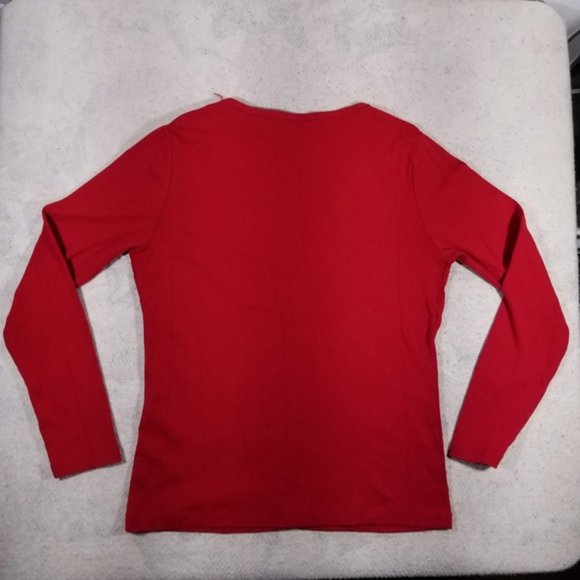 Olsen Europe Red Button Up V-Neck Sweatshirt - Picture 8 of 8